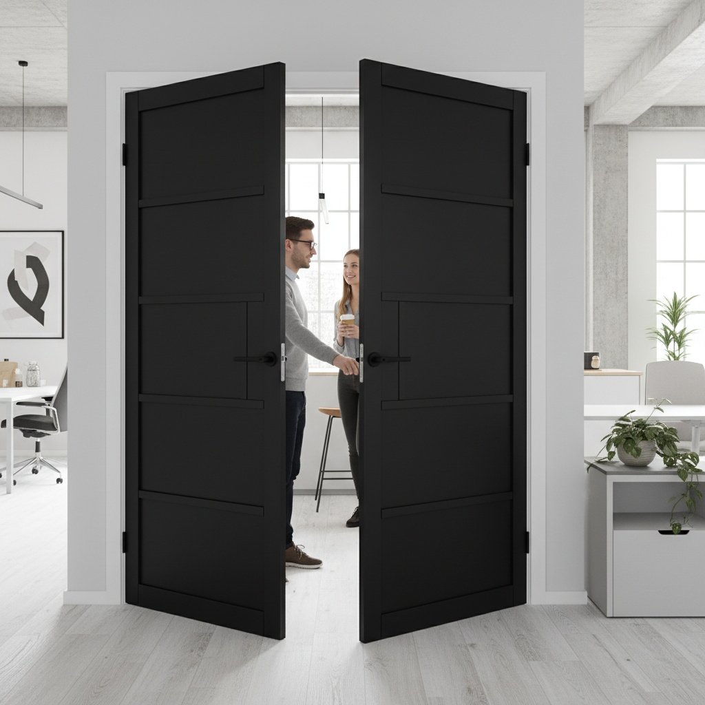 Premium Industrial Style Door Pair Fully Finished with MDF Panels and Solid Lock Blocks