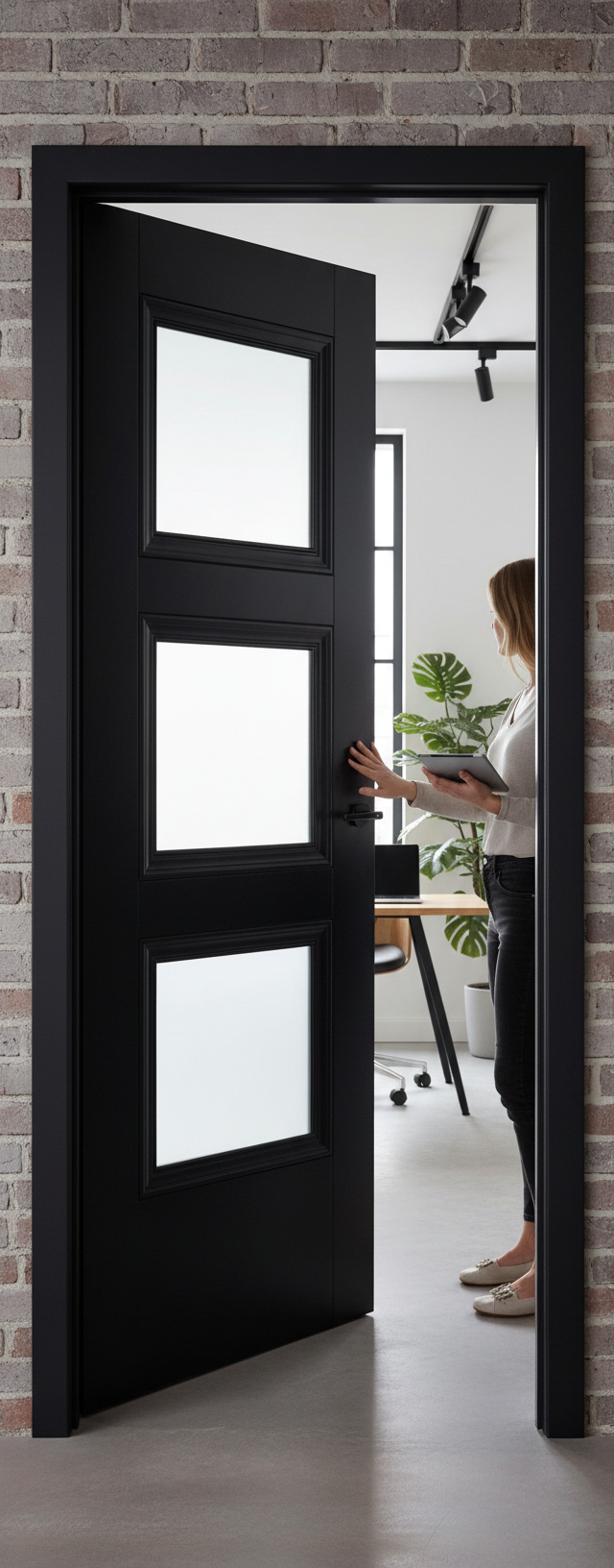 Premium Internal Black Primed 3L Clear Glazed Door with Engineered Construction and Detailed Mouldings for Luxurious Interiors