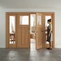 Premium Vintage-Style Internal Room Divider Set with Clear Glass Panels and Unfinished Oak Doors