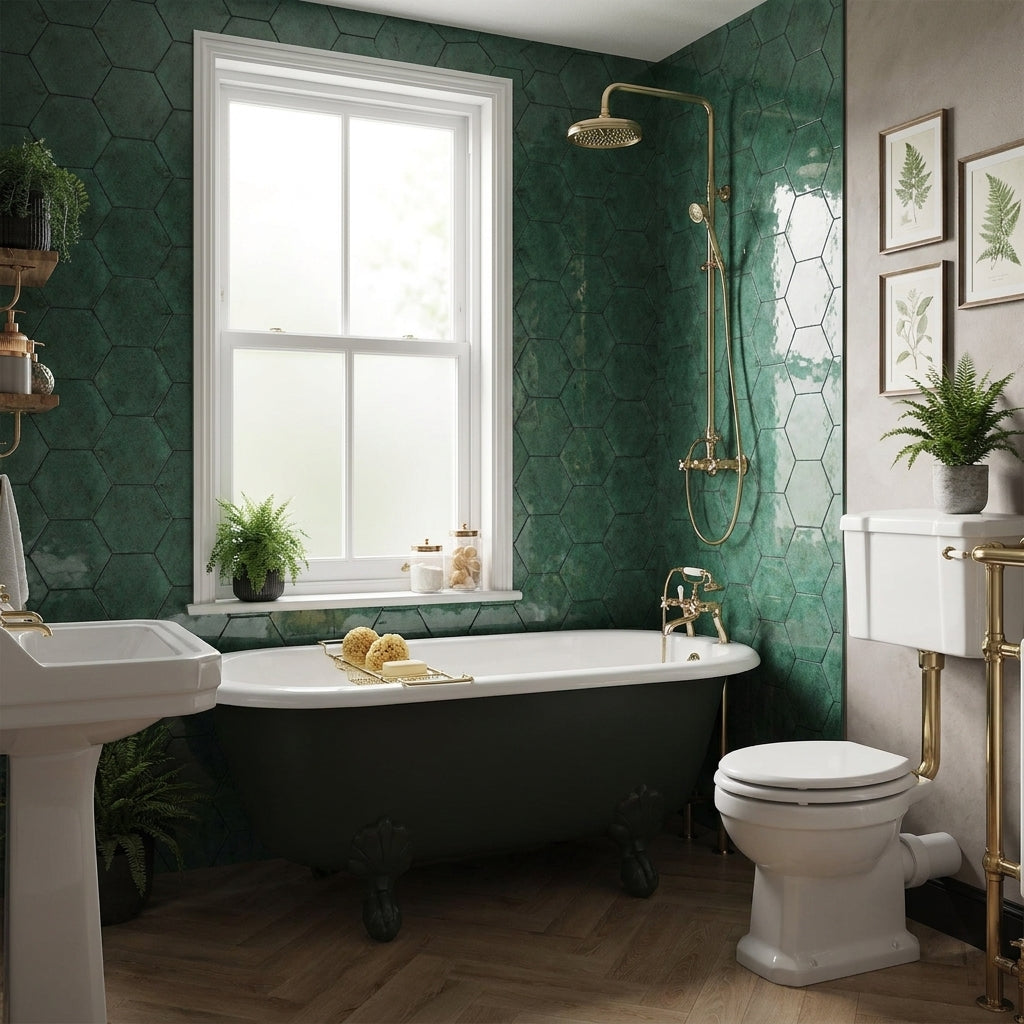 Aura Smooth Green Gloss Hexagon Ceramic Wall Tile 150 x 173mm
