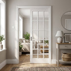 Internal Pocket Door Set with 15 Light Clear Glass, White Primed, Solid Core