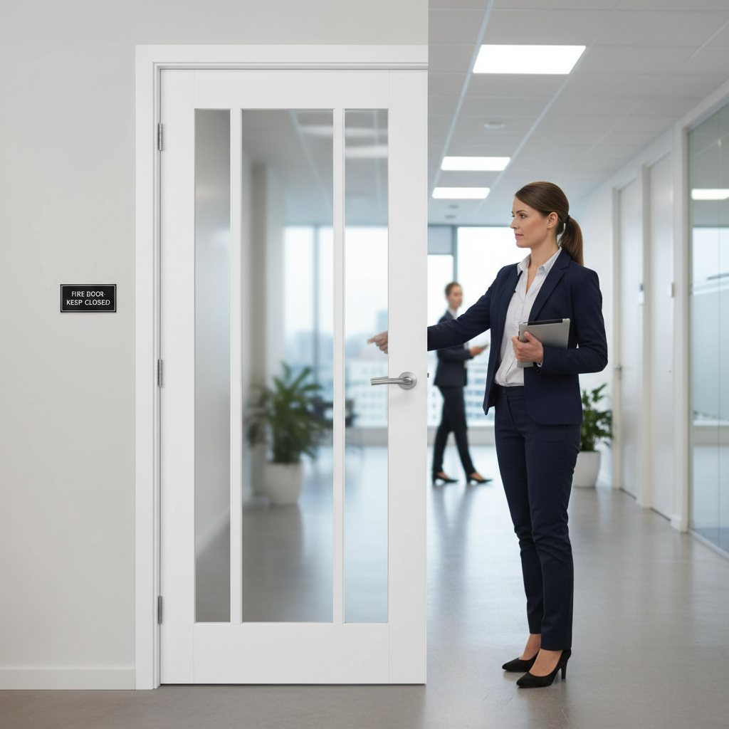 Premium Glazed Fire Door with 3 Light Design and Clear Tempered Safety Glass, 30 Minute Fire Rated