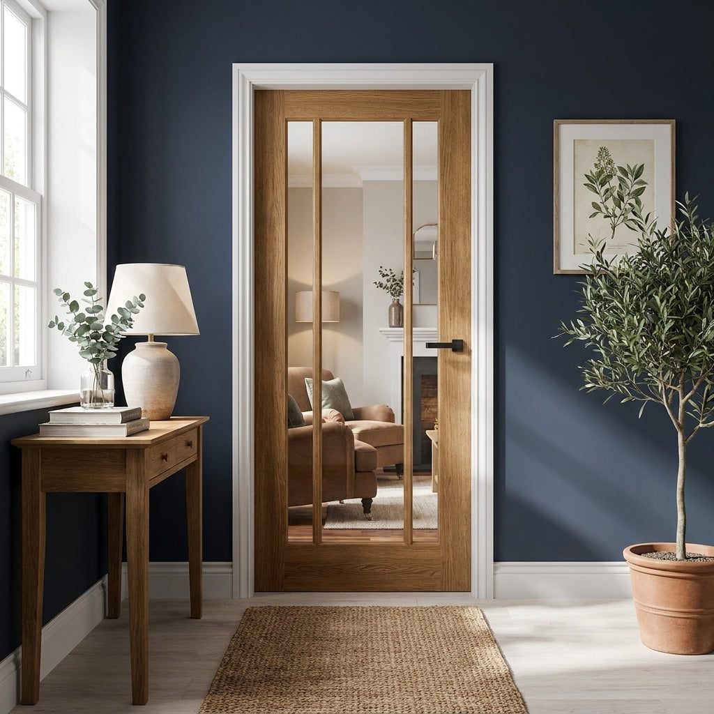 Internal Oak Door Unfinished with 3 Light Clear Glass Panels