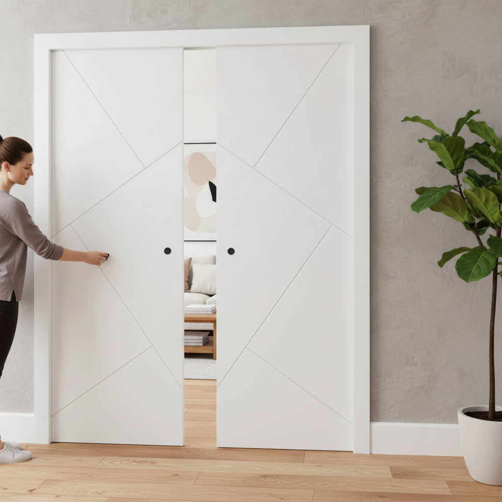 Premium White Double Pocket Door Set with Galvanised Steel Frame and 35mm Thick Door for Stylish Home Transformation