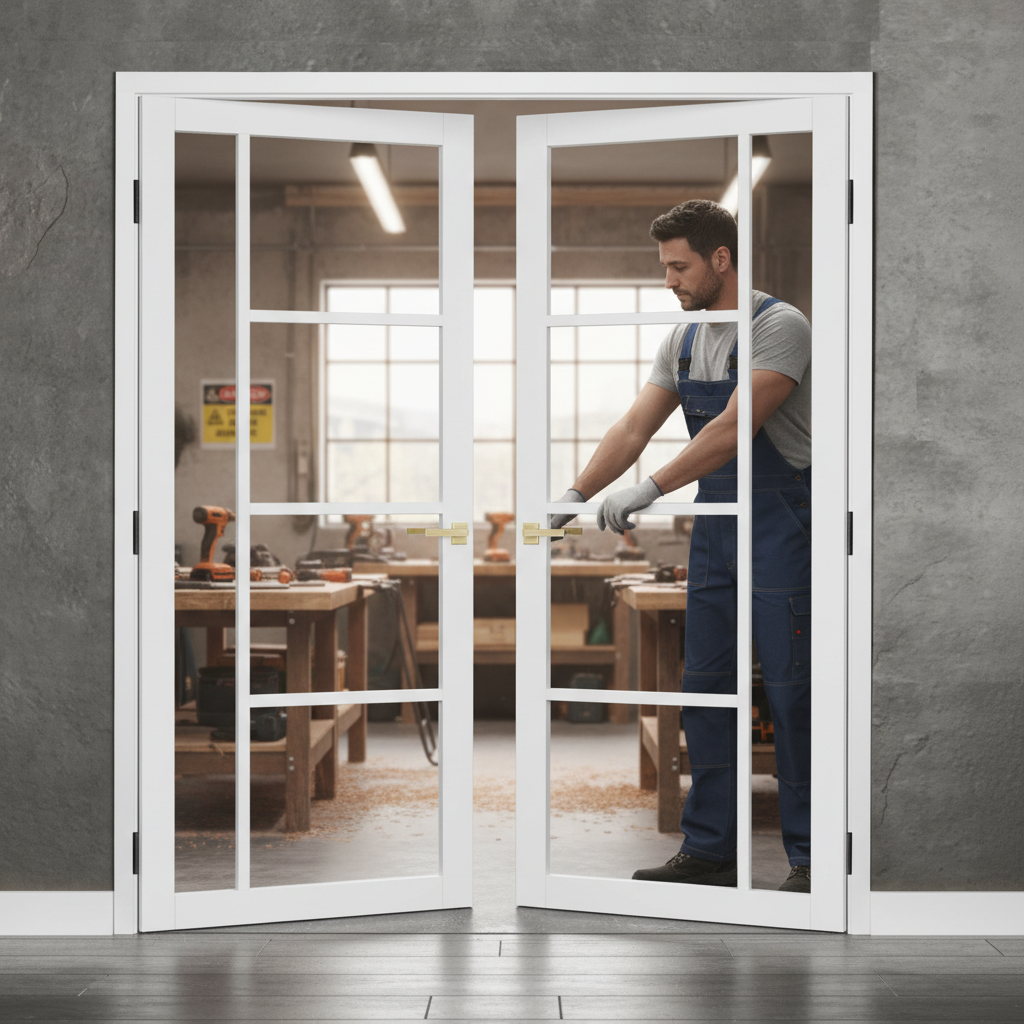 Premium White Clear Glazed Industrial Style Door Pair with Solid Core and Elegant Design