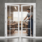 Premium White Clear Glazed Industrial Style Door Pair with Solid Core and Elegant Design