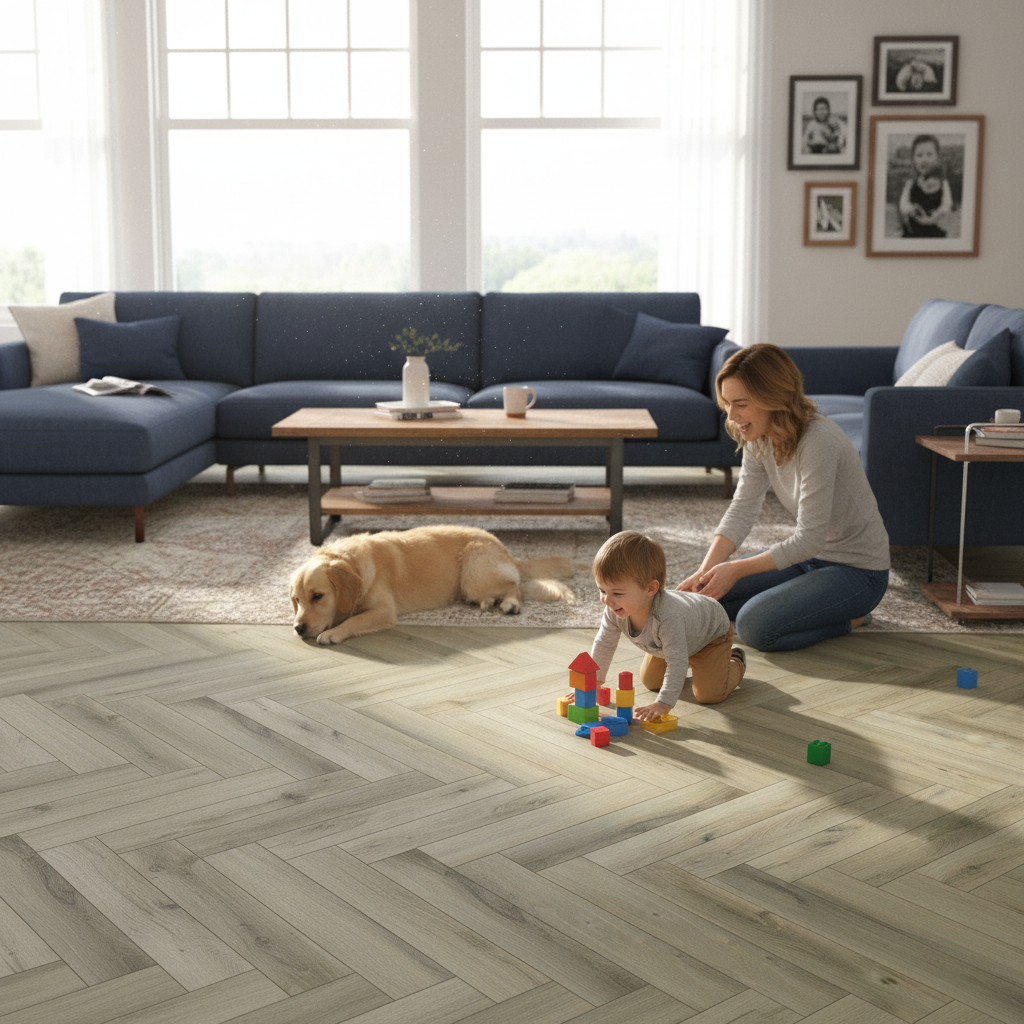 Premium Herringbone 5mm Anti-Microbial Rigid Core Vinyl Flooring with UV Coating for High-Traffic Areas - Image 2