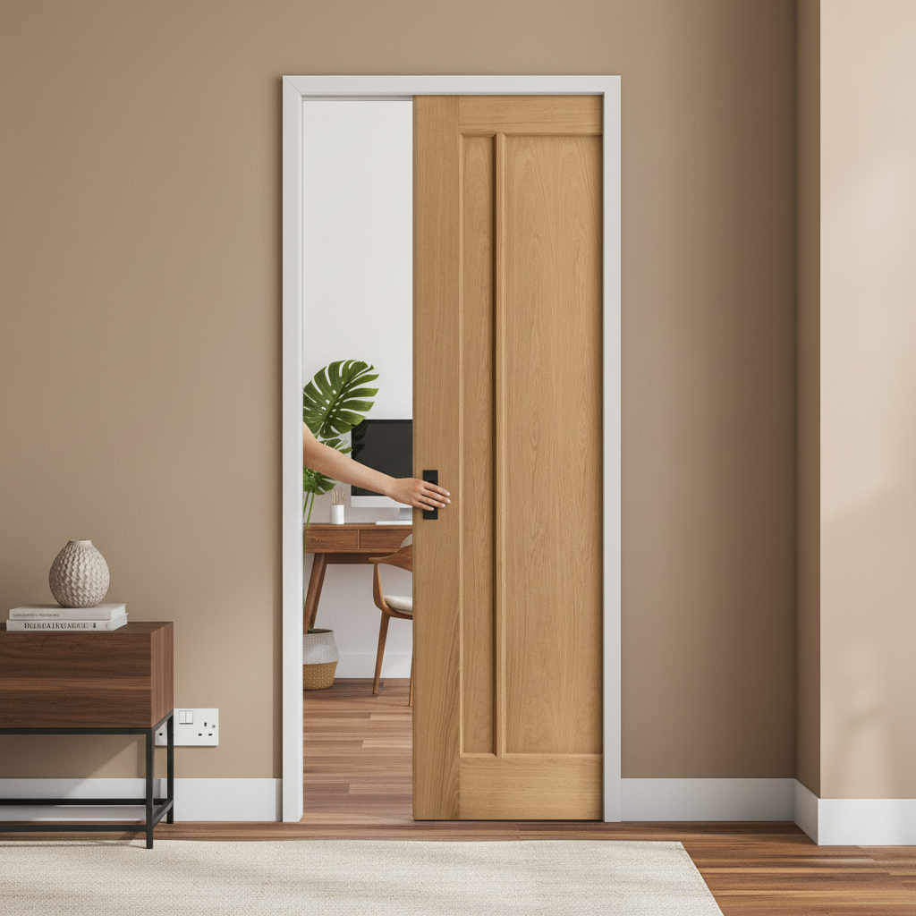 Premium Unfinished Oak 3 Panel Framed Pocket Door Set for Contemporary Interiors