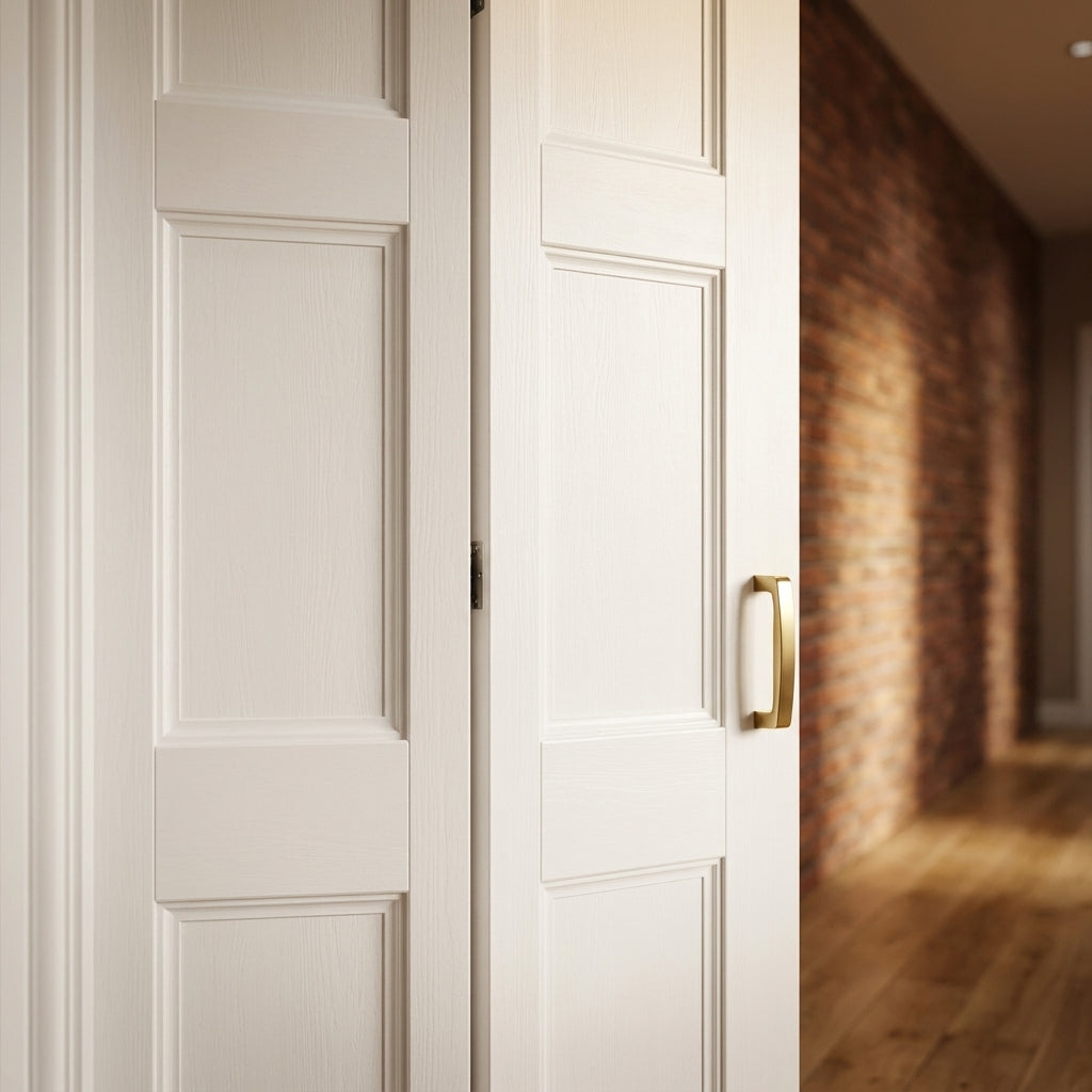 Bi-Fold Internal White Shaker Door, Primed Finish, 8 Panel Design - detail view
