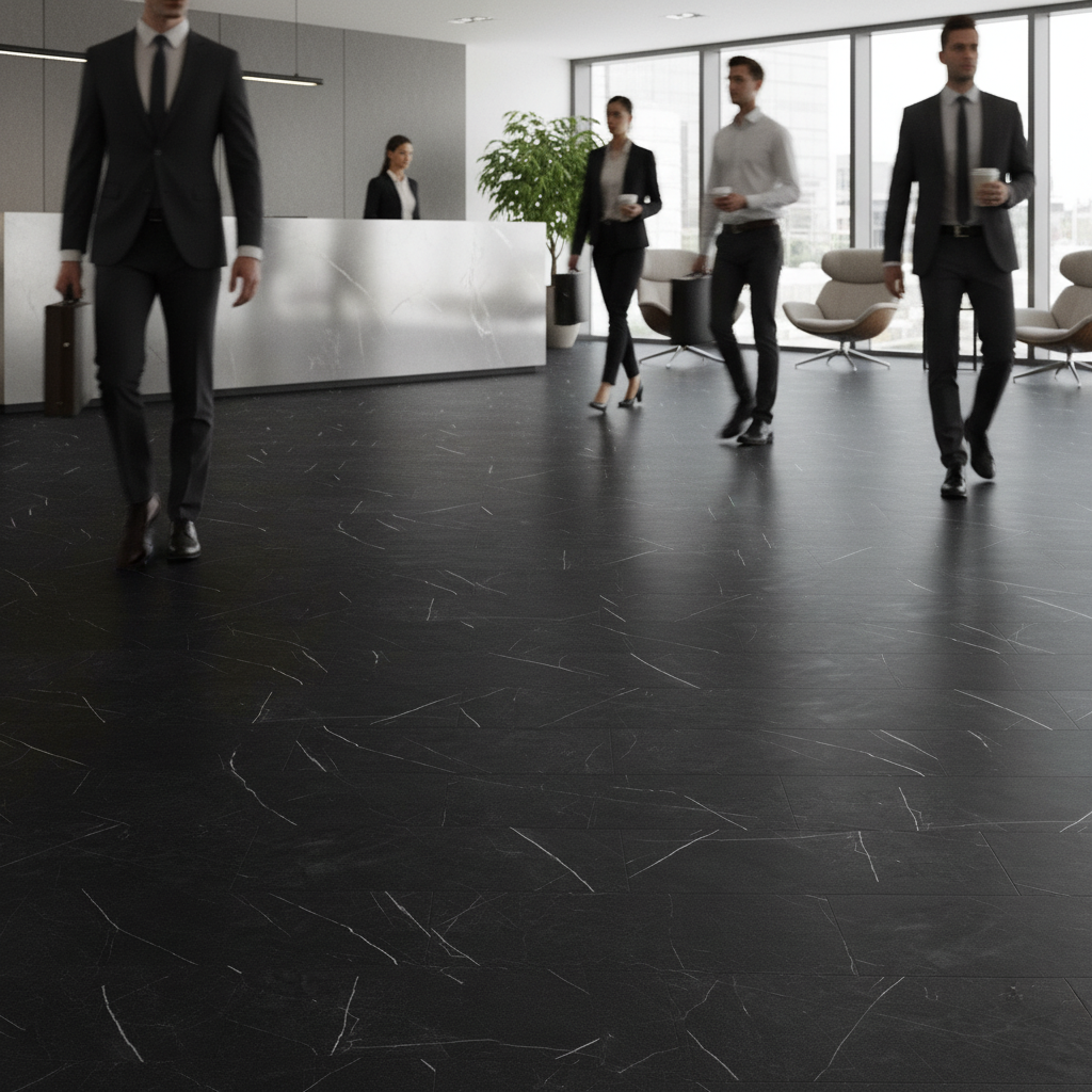 Premium 5mm Embossed Purecoat Rigid Core Vinyl Flooring in Black Marble Finish - High-Performance, Water-Proof, and Comfortable