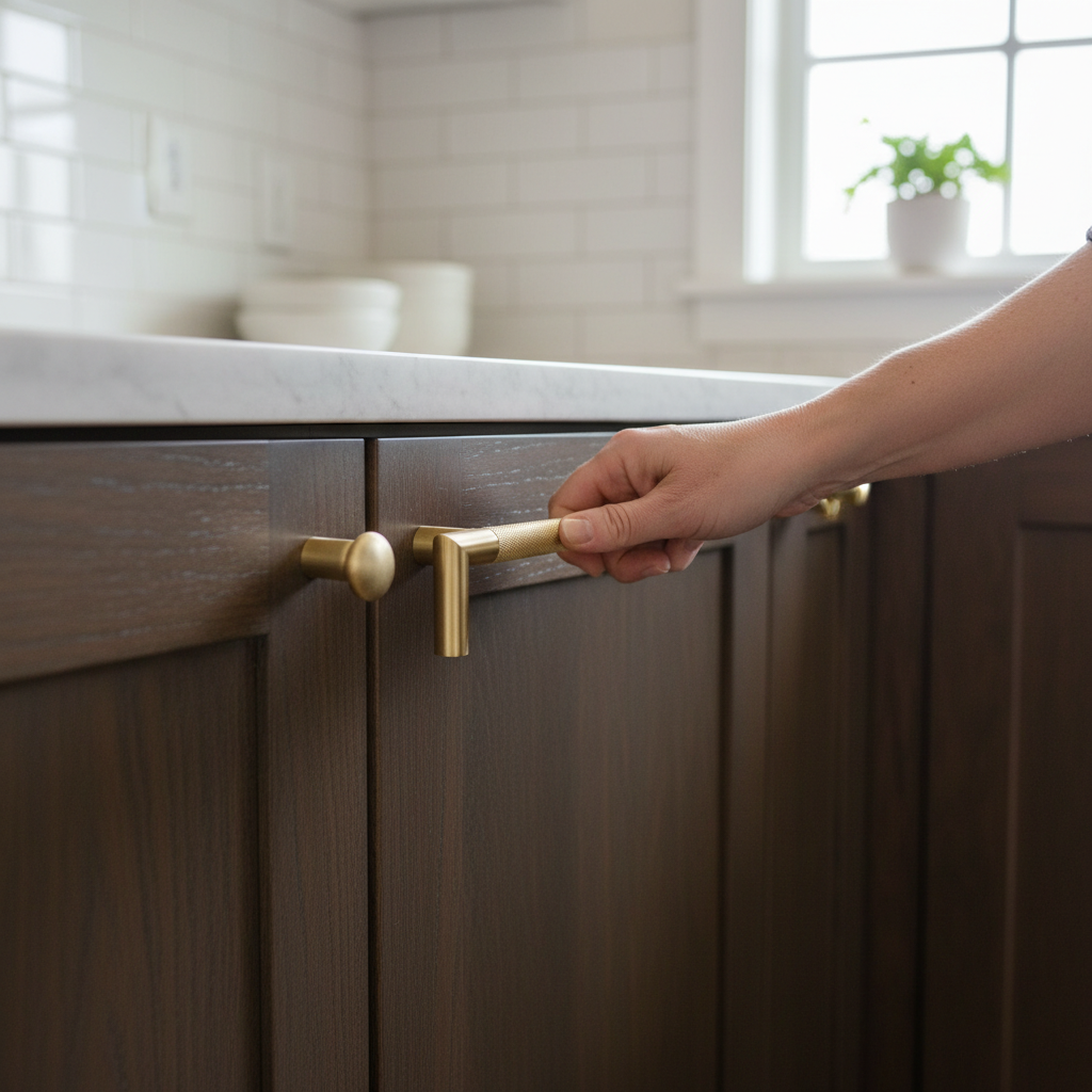 Premium Satin Brass Mitred Knurled Pull Handle 320mm - Stylish and Durable Design for Modern Interiors