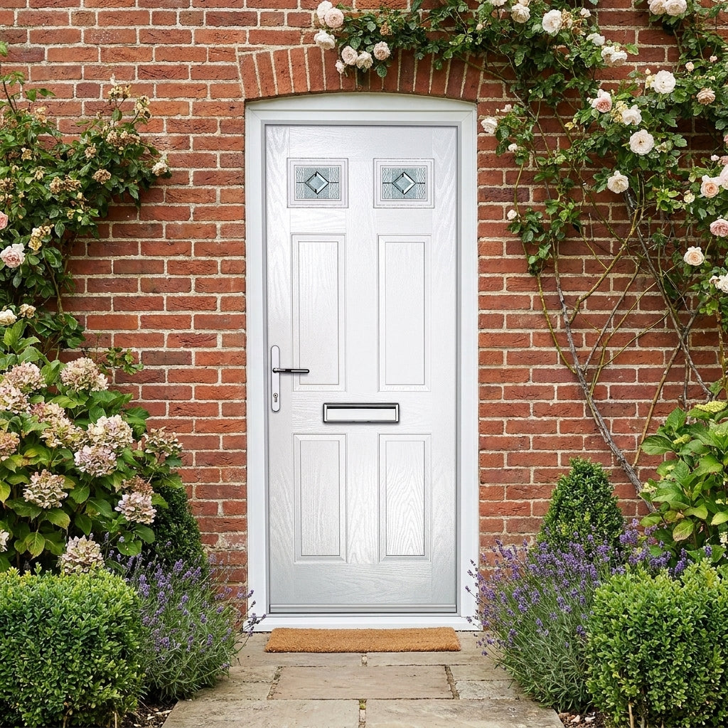 Pre-Hung White Composite External Front Door Set with Venice Glass