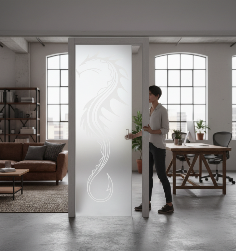 Premium Frameless Satin Glass Door with 100mm Jambs and Easy-Clean Finish - High-Quality Professional Grade for Industrial and Commercial Applications