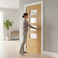 Premium Contemporary Glazed Internal Door with Clear Tempered Glass Panels and Crown Cut Oak Finish