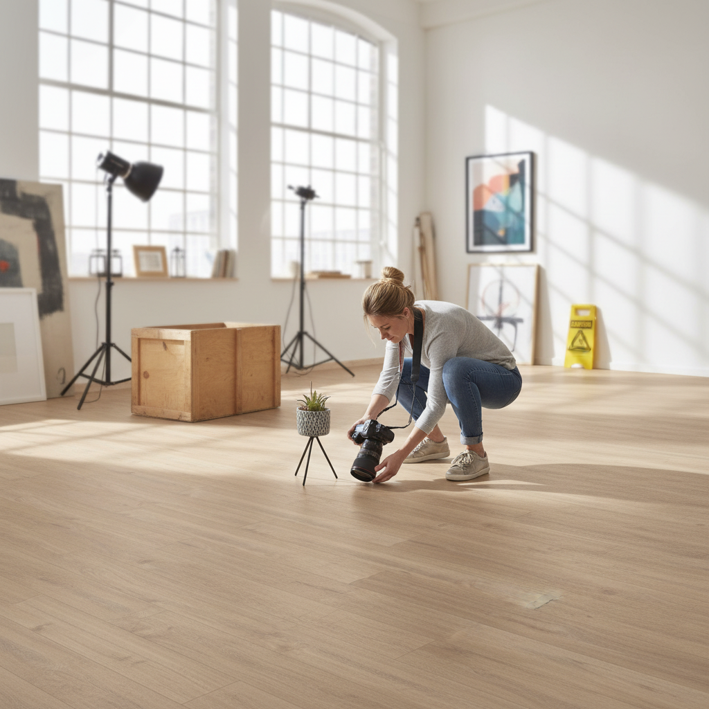 Premium 8mm Embossed Laminate Flooring in Khaki Oak - Durable Water-Resistant Surface for Kitchens and Bathrooms