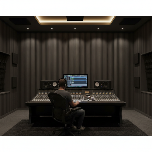 Premium Dark Grey Acoustic Slat Wall Panelling with Noise Reducing Backing for Residential and Commercial Spaces