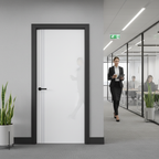 Premium Contemporary Fire Door with Satin White Lacquer Finish and Silver Inserts for Modern Interiors