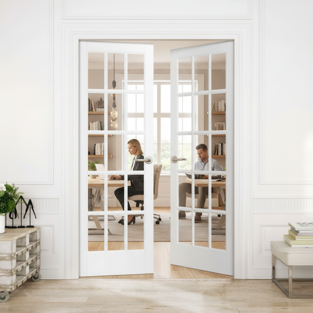 Premium Internal White Primed Pair Door with 15 Clear Glass Lights for Enhanced Natural Light and Modern Aesthetic - Image 2