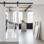 Premium Internal Sliding Door Set with 3 Clear Glass Panels and White Primed Finish for Elegant Home Decor