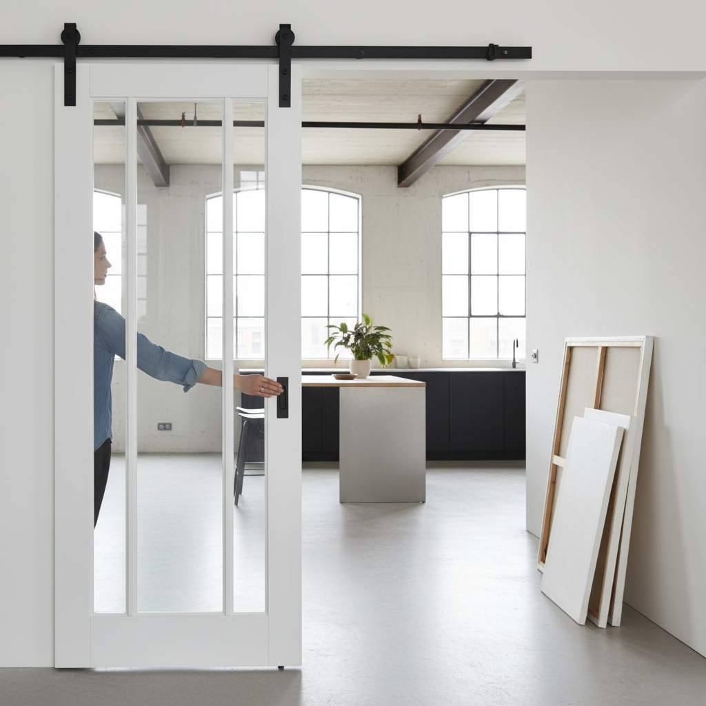 Premium Internal Sliding Door Set with 3 Clear Glass Panels and White Primed Finish for Elegant Home Decor
