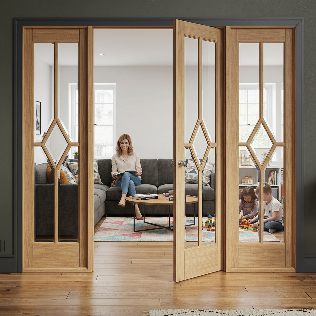 Premium Oak Internal Room Divider with Side Panels and Clear Glazing - High-Quality Professional Grade for Industrial and Commercial Applications