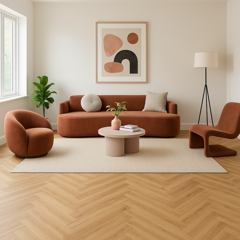 Herringbone Rigid Core LVT Flooring in Rustic Oak, 5.5mm Thickness