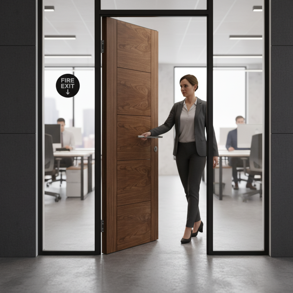 Premium Contemporary Fire Door with V Grooves and Engineered Core - 30 Minutes Fire Rated, Fully Finished for Easy Installation