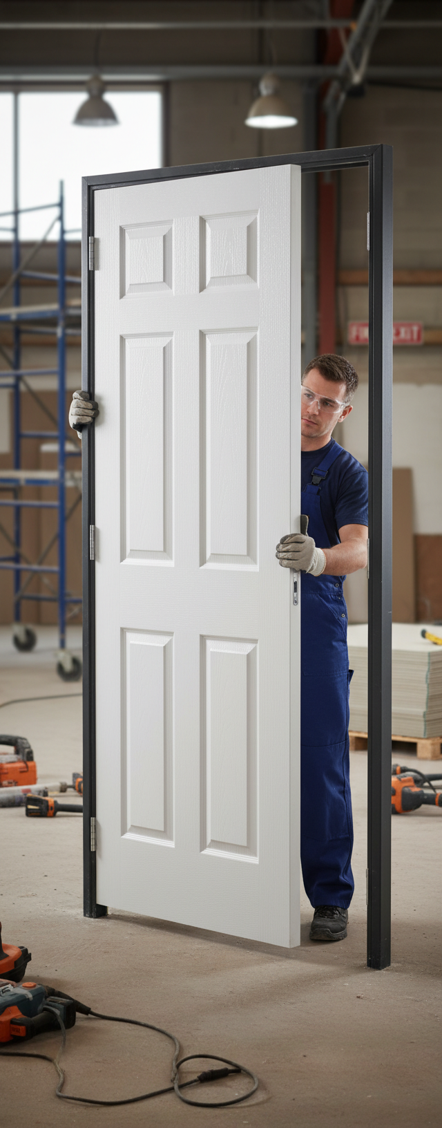 Premium White Moulded Textured 6-Panel Fire Door with Robust Design for Safety and Durability
