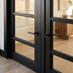 Internal French Door with 3 Light Clear Glass, Fully Finished in Jet Black - detail view