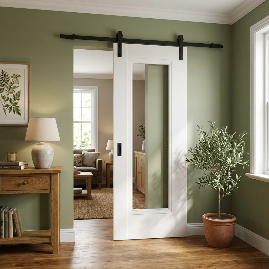 White Primed Internal Sliding Door with 4mm Clear Glass, Solid Core