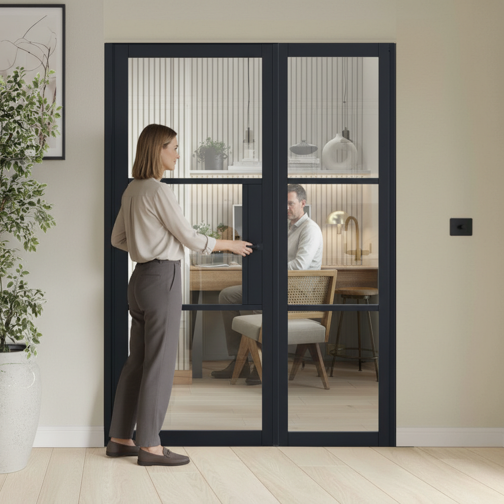 Premium Clear Glazed Offset French Doors with Side Panel - Modern Design for Bright Spaces