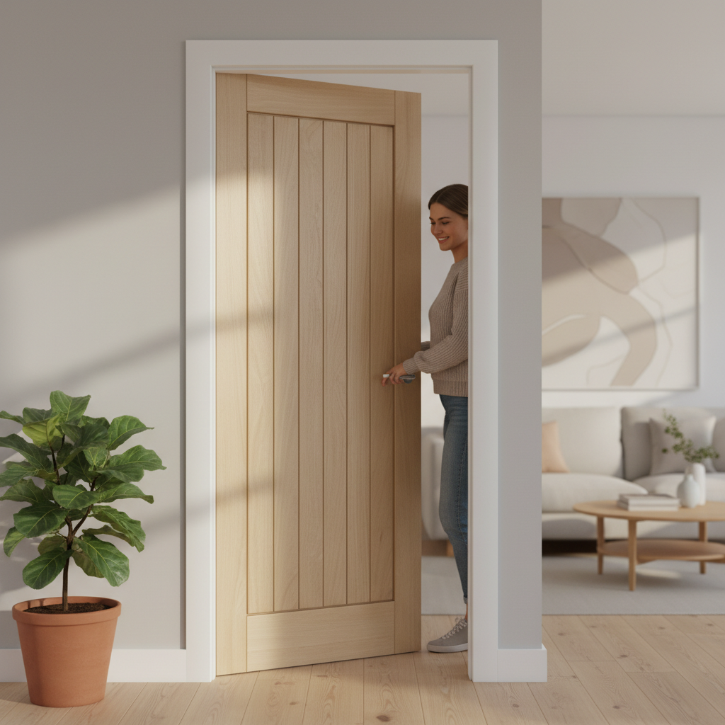 Premium Internal Oak Fire Door Unfinished - Engineered Construction with Tongue and Groove Design
