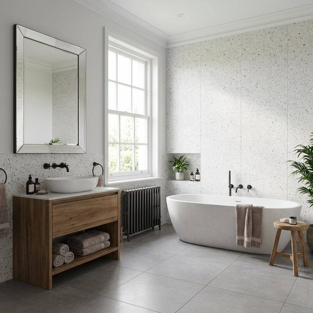 PVC Gloss Waterproof Wall Panelling 2400x1000mm in White Sparkle Finish