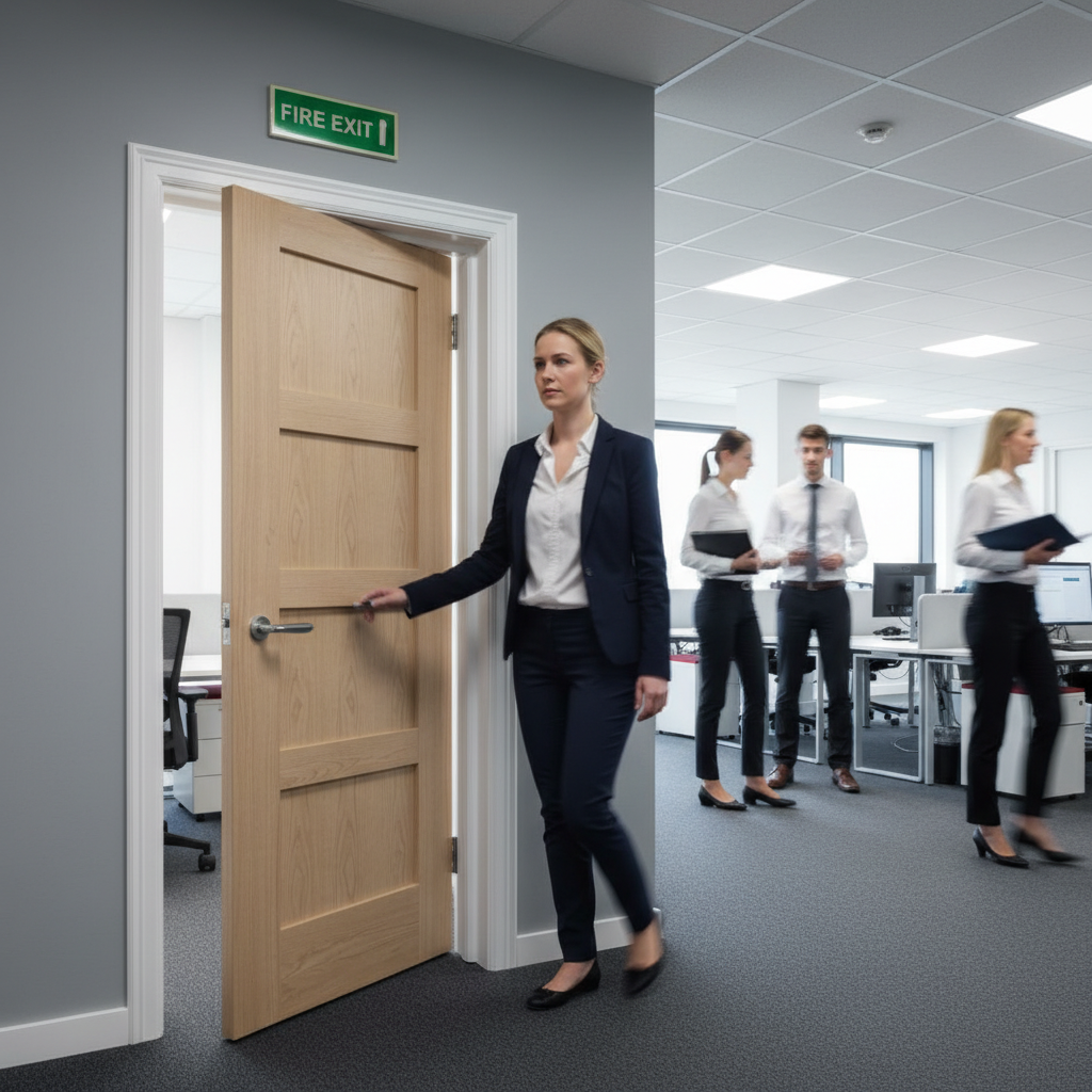 Premium Half Hour Fire Rated Shaker Style Fire Door with Engineered Construction and A-Grade Oak Veneer