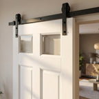 Internal White Sliding Door Primed Finish 2 Panel 2 Light Clear Bevelled Glass - detail view