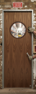 Premium Custom Made FD30 Walnut Porthole Fire Door with Clear Fire Rated Glass - High-Quality Professional Grade for Industrial and Commercial Appl...