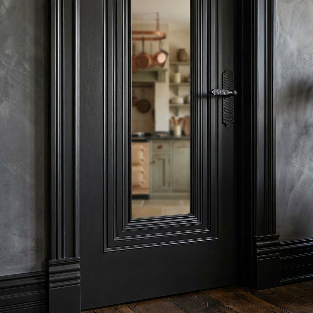 Internal Jet Black Door, Fully Finished, 1 Light Clear Glass, Solid Core - detail view