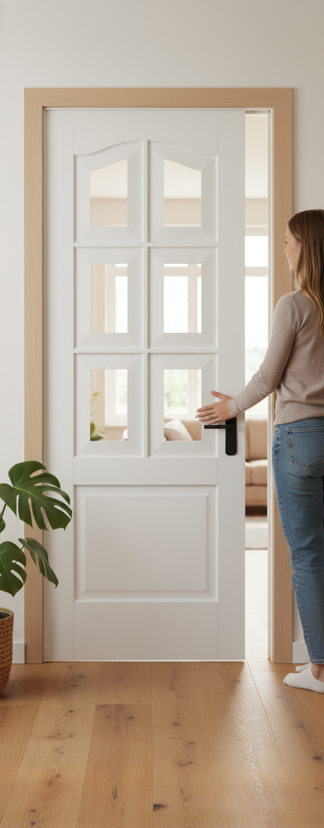 Premium Solid White Internal Door with 6 Bevelled Glazed Panels and Engineered Core for Strength and Durability