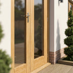 External Fully Finished Oak French Patio Door Set with Clear Toughened Glazing - detail view