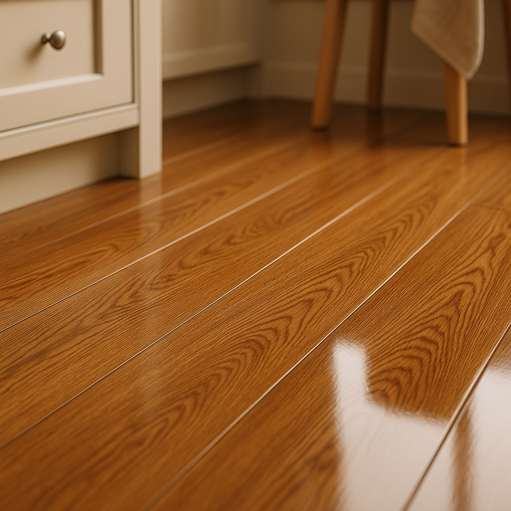 High Gloss Oak Effect Wide Laminate Flooring - 8.5mm Classic Finish - detail view