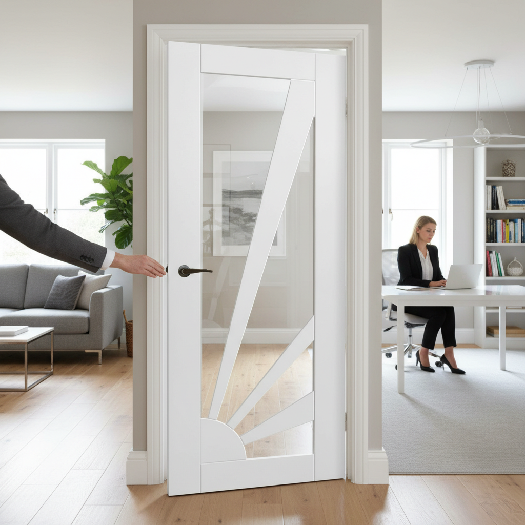 Premium Retro Revival Aurora Glazed Internal Door with Clear Glass Inserts and Solid Core Construction