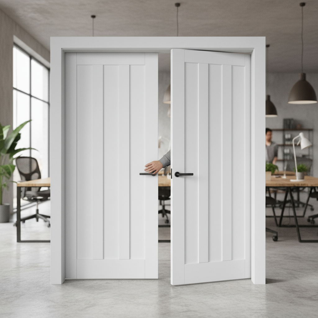 Premium Internal White Primed 3 Panel Pair Door with Durable 35mm Thickness and Professional Installation Kit