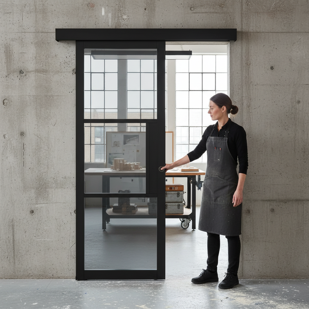 Premium Tinted Glazed Sliding Door Set with 2m Anodized Aluminium Track and Wall-Mounted Pelmet Kit