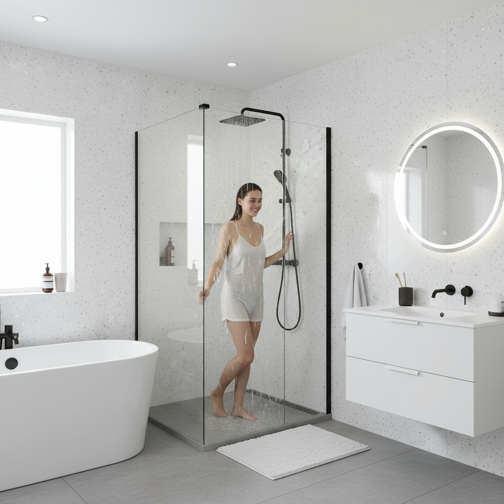 Premium Waterproof Wall Panelling in White Sparkling Finish - 2420 x 600mm for Professional Applications - Image 2