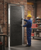 Premium FD30 Fire Door with Dark Grey Walnut Laminate Finish and Low Maintenance Design