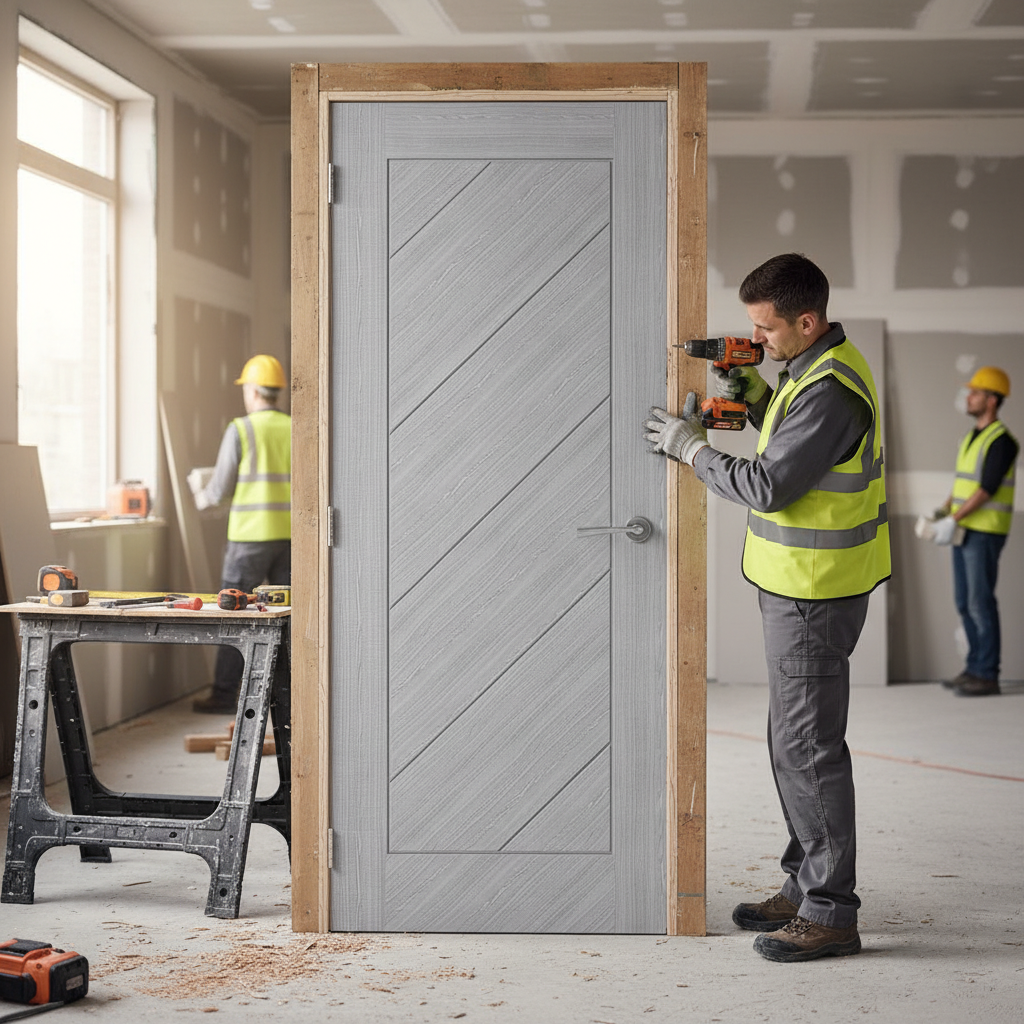Premium Light Grey Ash Flush Interior Door with Solid Core and Prefinished Design - Custom Sizes Available