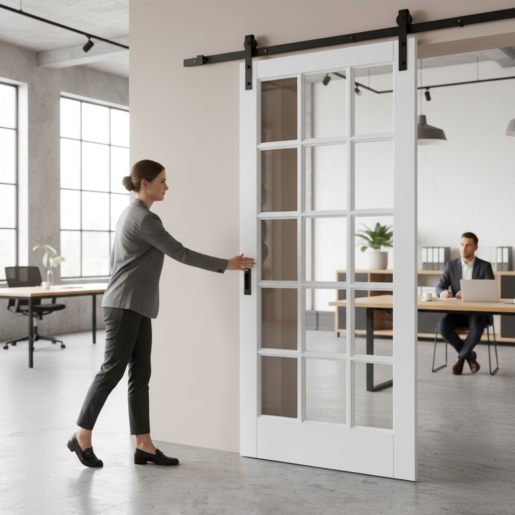 Internal Primed Clear Glass Sliding Door Set 15L - Elegant Design with Seven Panels and Four Glazed Panes - Image 2