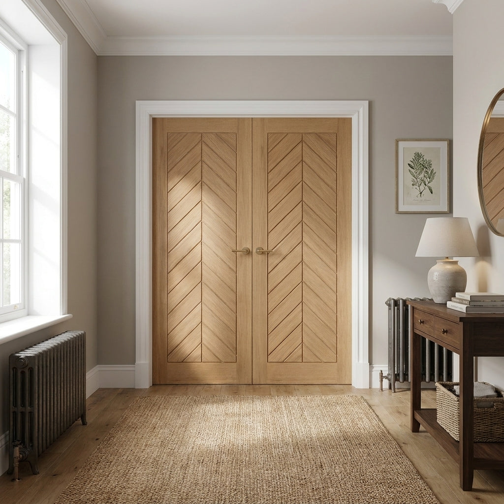 Internal Oak Door Fully Finished Chevron Double Design