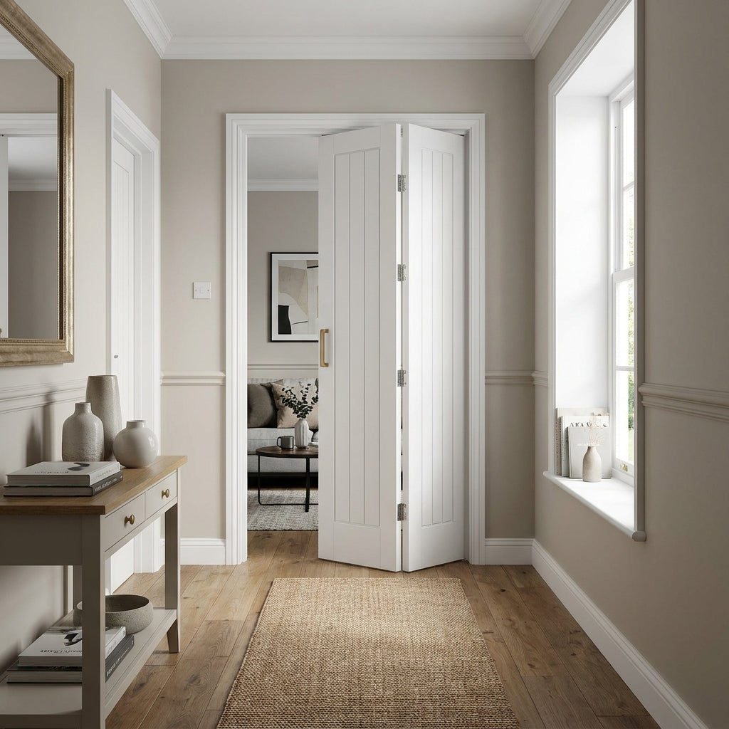 Internal Bifold Door, White, Primed Finish, Pattern 10, 2 Panel Design