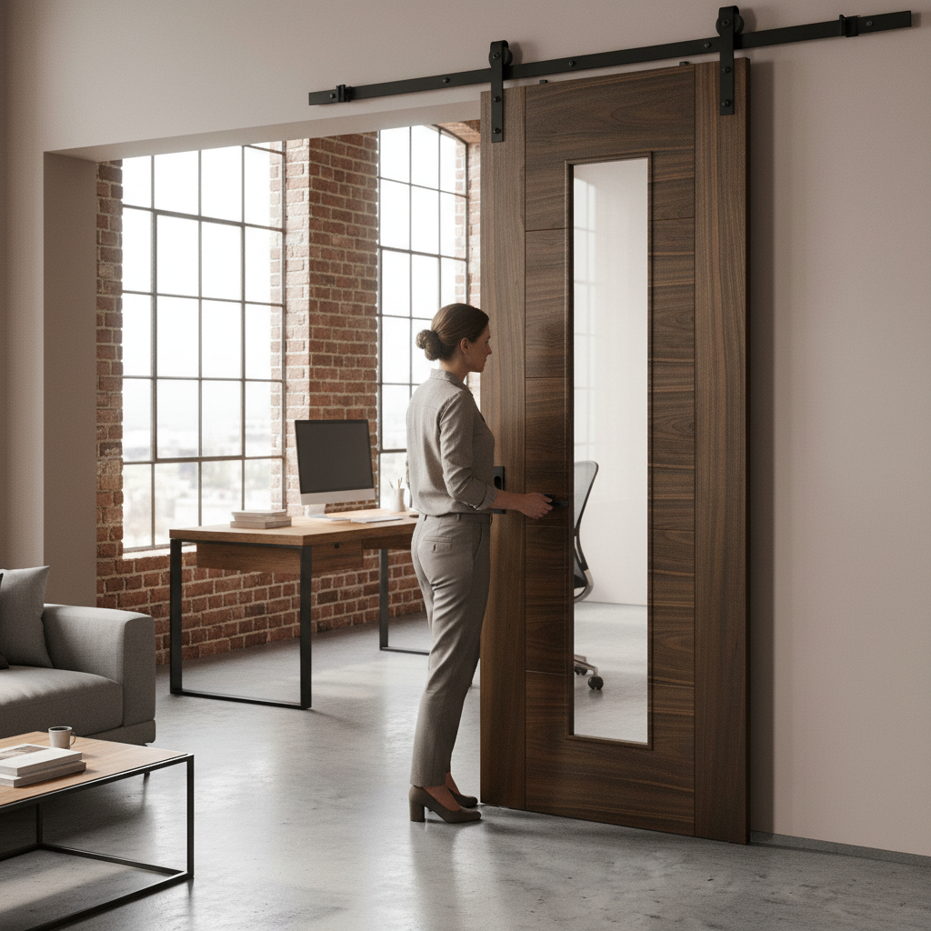 Fully Finished Milano 1 Light Clear Glass Sliding Door with Elegant Walnut Frame and Modern Steel Track for Space-Saving...
